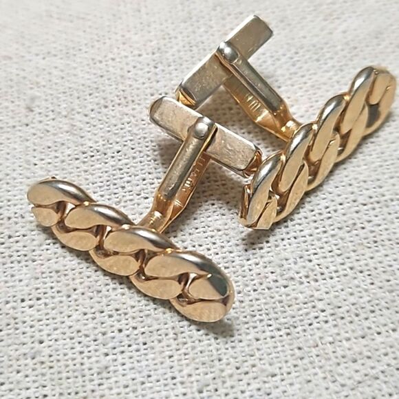 Vintage Swank Cuban Link Gold Plated MCM Cuff Links - Picture 4 of 4